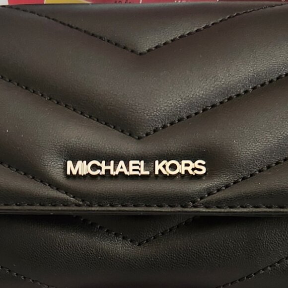 Michael Kors NWT Jet Set Travel Leather Quilted Large Trifold Wallet (Black) - Picture 6 of 12